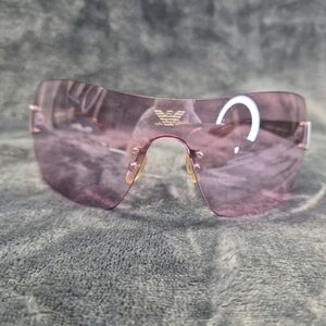 Emporio Armani Women's Rimless Shield Sunglasses — Purple Lens with Gold Trim